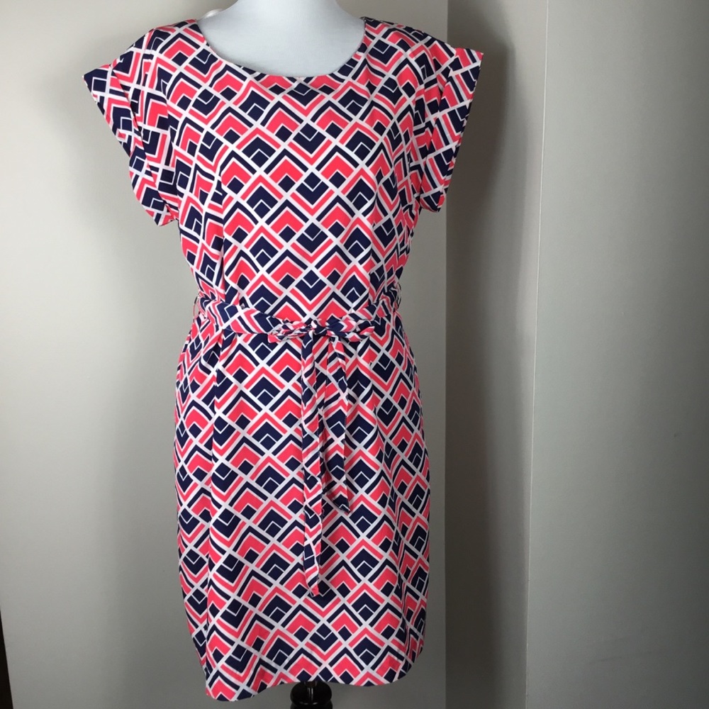GAP Shift Dress‎ W/ Belt Pink & Blue Geometric Print Size Medium